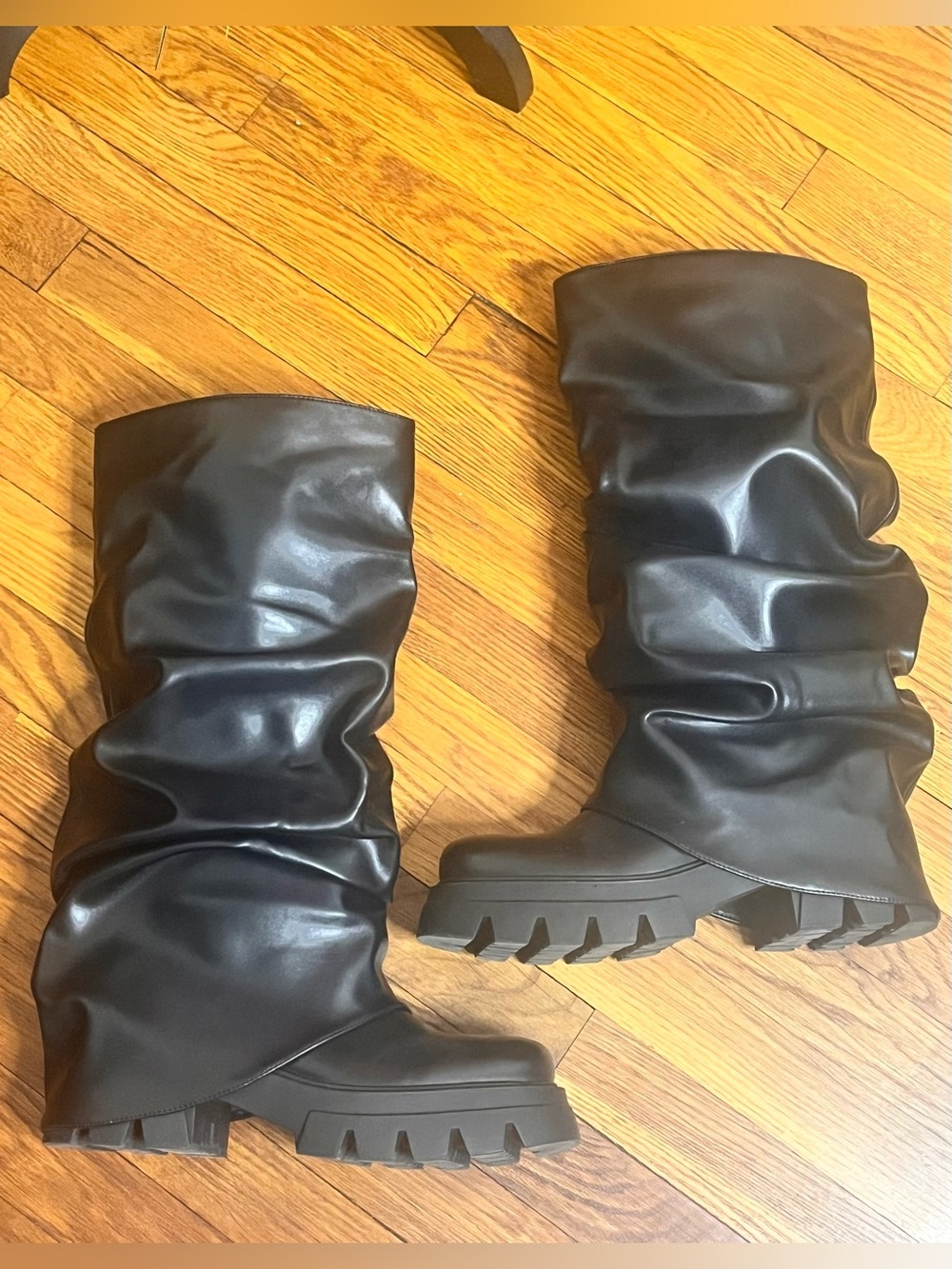 Slouchy Chunky Mid Calf Lug Sole Boots